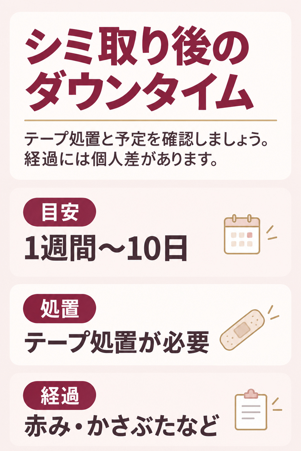 シミ取り後のテープ処置とダウンタイムの目安